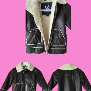 Brown Kids Jacket with Shearling Lining